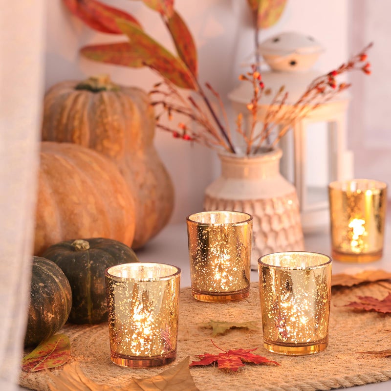 Volens Gold Votive Candle Holders Bulk, Mercury Glass Tealight Candle Holder Set of 12 for Wedding Decor and Home Decor - Image 2